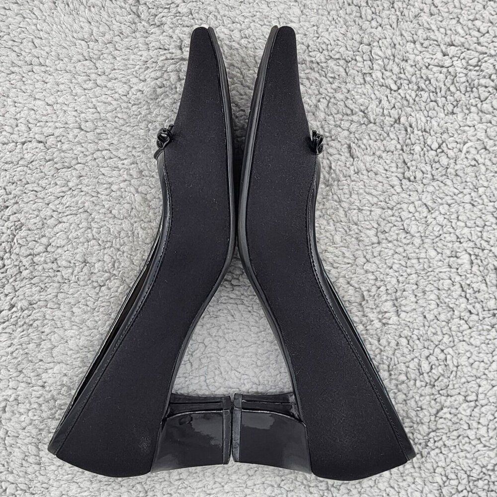 Naturalizer Womens Pumps Sz 6 M Black Fabric Square Toe Bow Retro Vintage Heels - Picture 6 of 9